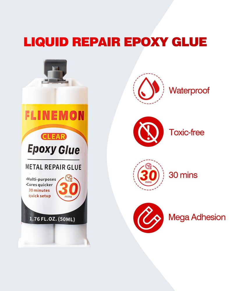Flinemon Clear Epoxy Glue, Waterproof Epoxy Resin Adhesive, Liquid Welding Heavy Duty, Industrial-Strength Adhesive for Repairing Plastic, Ceramic, Wood, Stone, Metal, Stainless Steel, 1.76 oz - Image 2
